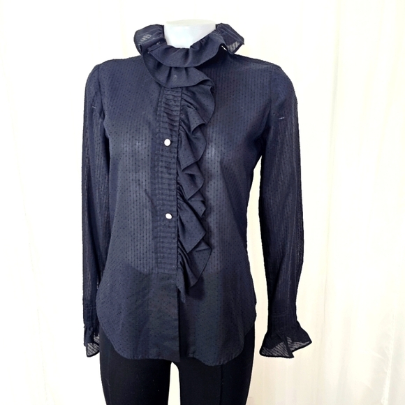 Vintage Bill Atkinson Glen of Michigan black swiss dot ruffled button down 10 - Picture 1 of 7